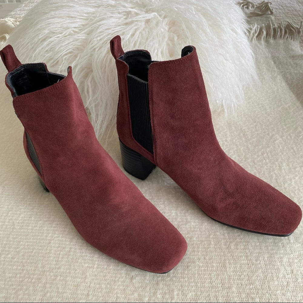 Zara Burgundy Suede Ankle Boots